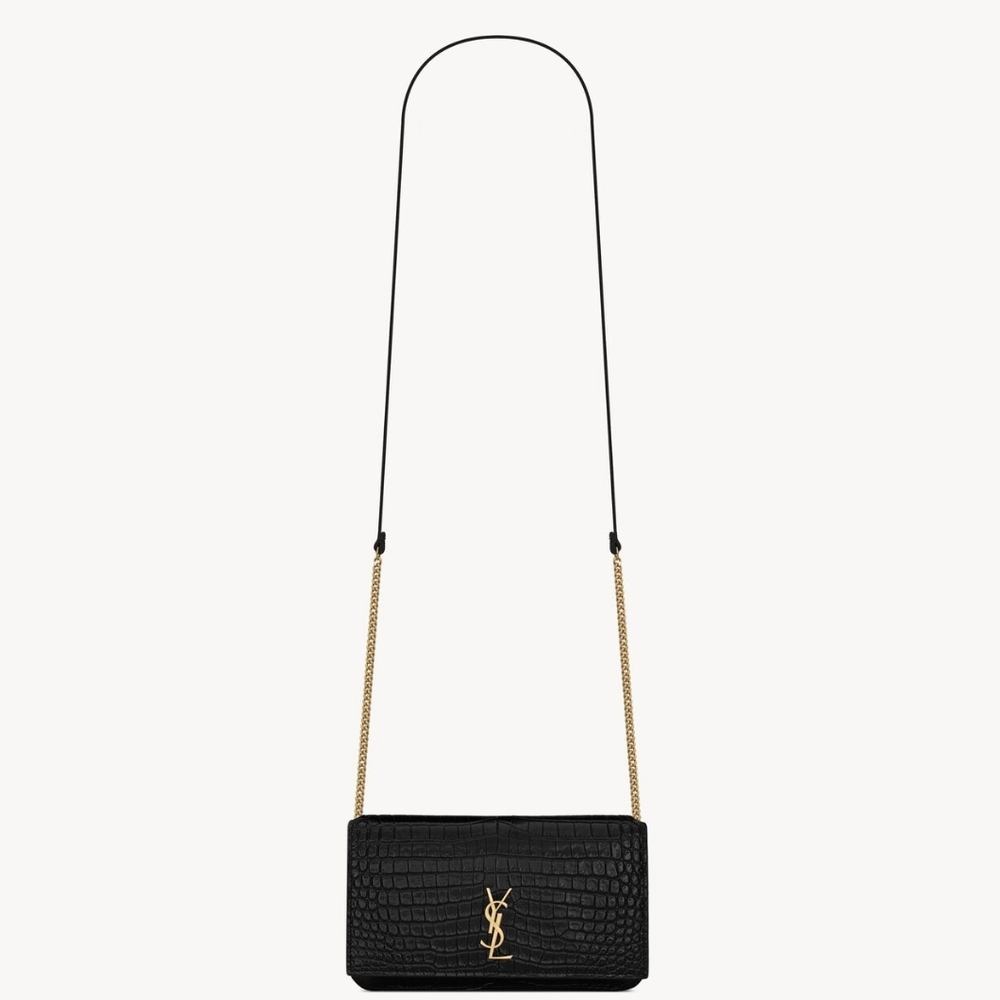 YSL SAINT LAURENT CASSANDRE PHONE HOLDER W/ STRAP IN CROCODILE-EMBOSSED LEATHER - Picture 6 of 16